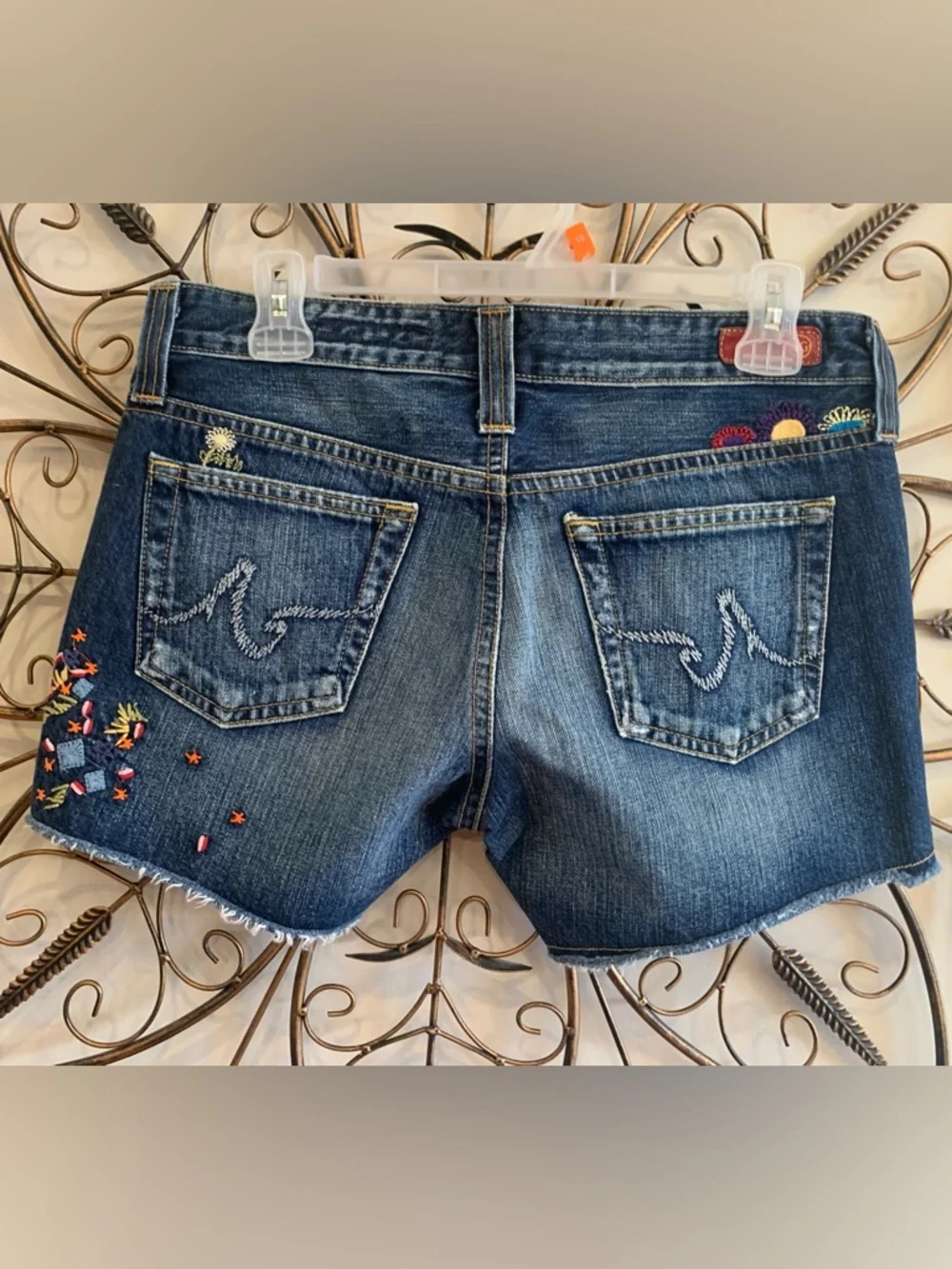 Ag Adriano Goldschmied Blue Denim Shorts with Embroidery and Beads 100% Cotton - Picture 3 of 9